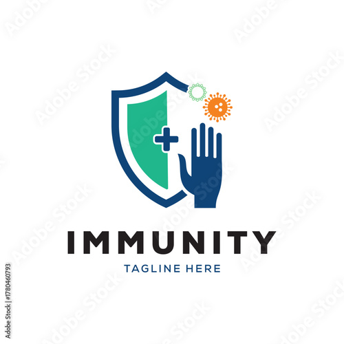 Immunity system logo template. Human immune system vector design. Virus and bacteria illustration
