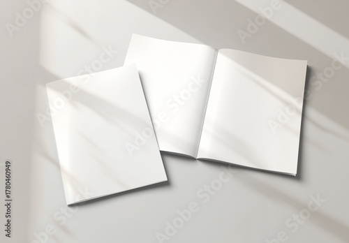 Isolated magazine cover and open magazine Mockup on white background with shadows. 3D rendering