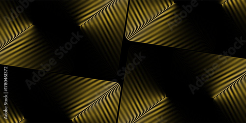 Abstract black background with checkered line pattern. Black gold line texture. Modern glossy black and gold gradient line creative design. Suitable for wallpaper, backdrop, banner, poster.