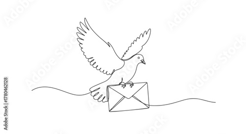 One Line Dove Single Continuous Line Art Delivering Mail