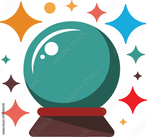 Mystical crystal ball vector illustration with sparkling stars for fortune telling and future prediction