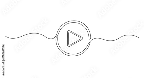 One continuous line illustration of a single play button icon in a minimalistic style for video applications