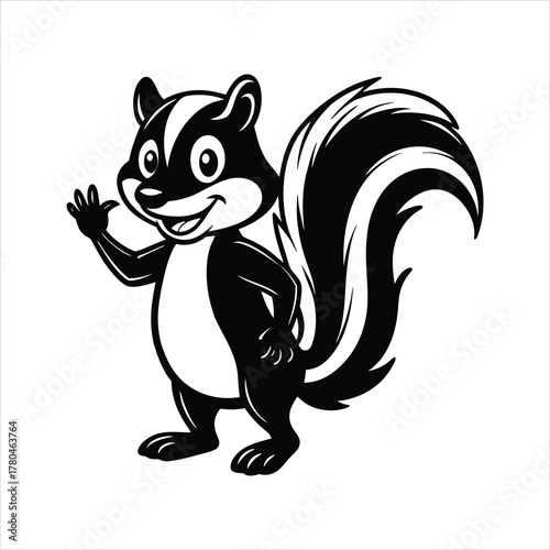 Funny skunk waving hand in cheerful pose flat
