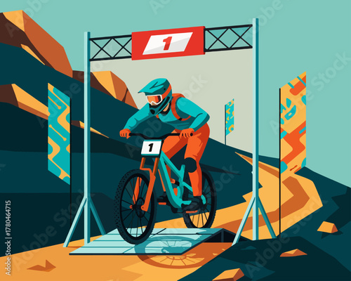 flat design downhill sports competing to climb a steep hill