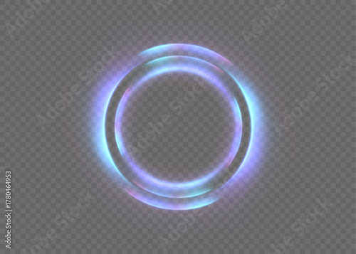Neon light circle frame on a dark background. Suitable for tech HUD interfaces, buttons, and sci-fi design.