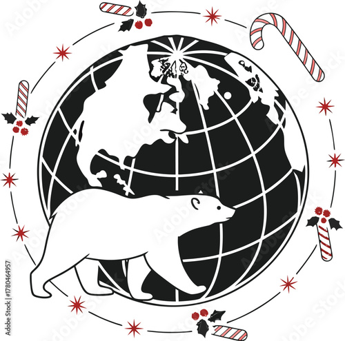 Polar bear silhouette global warming threat endangered species arctic climate change crisis isolated on transparent background