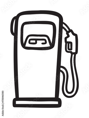 Black outline drawing of a vintage gas pump with a hose and nozzle, showcasing a simple and classic design for energy and fuel concepts.
