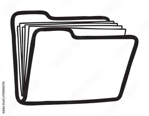 Black outline icon of a simple file folder with multiple documents inside, representing organization and paperwork management.