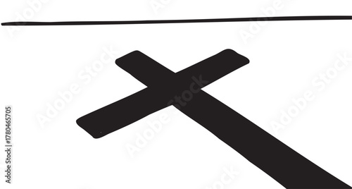 Bold black cross mark icon on a white background, featuring a minimalist design with strong lines and a slanted orientation.