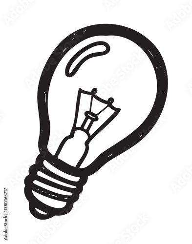 Black and white line drawing of a classic light bulb with visible filament on a plain white background.