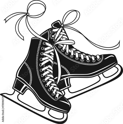 Classic figure skates detailed close-up black on black studio shot isolated on transparent background