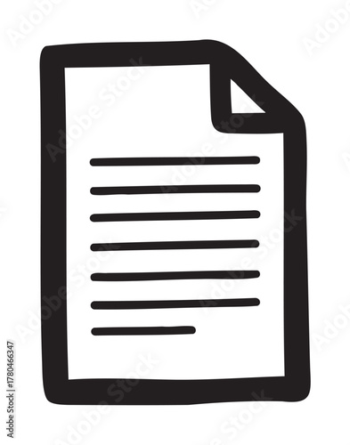 Black outline of a paper document with a folded corner, featuring horizontal lines to represent written text.