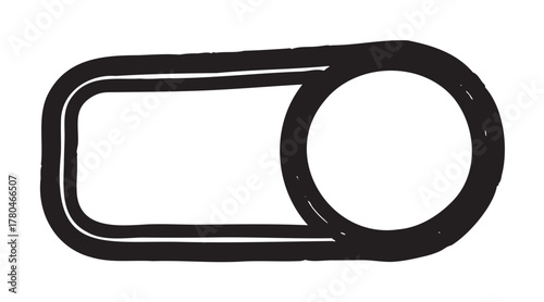 Black hand-drawn outline of a toggle switch in the off position, featuring a minimalist and abstract design, suitable for technological interface concepts.