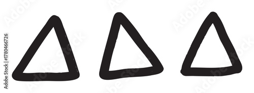 Three bold, hand-drawn, black triangles arranged in a row, featuring distinctively thick outlines.