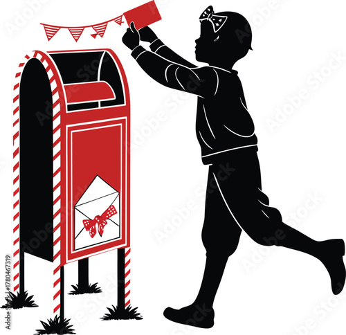 Vintage red mailbox with flag ready for mail delivery services isolated on transparent background