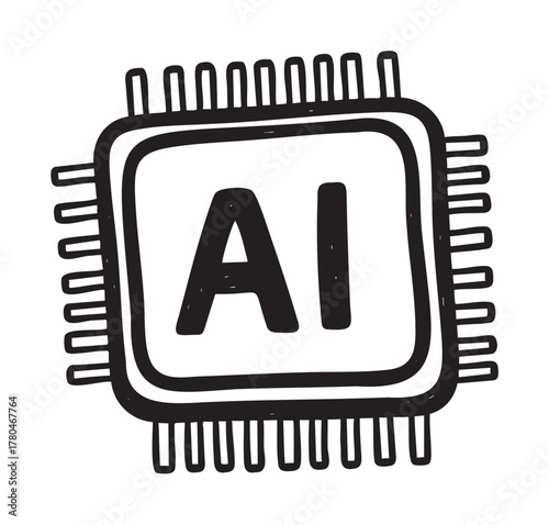 Black outline vector icon depicting a microchip with the letters ai inscribed, symbolizing artificial intelligence and technology.
