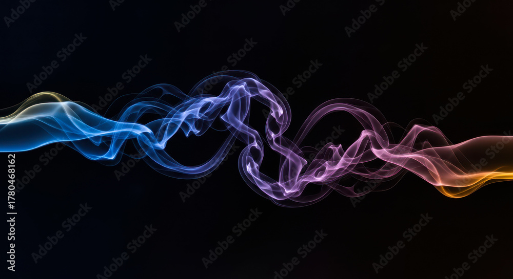 Obraz premium Abstract background of colorful smoke wave on black for concept of art, magic, creativity, or dynamic motion