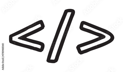 Black outline drawing of a simple html code tag icon for web development and programming concepts.