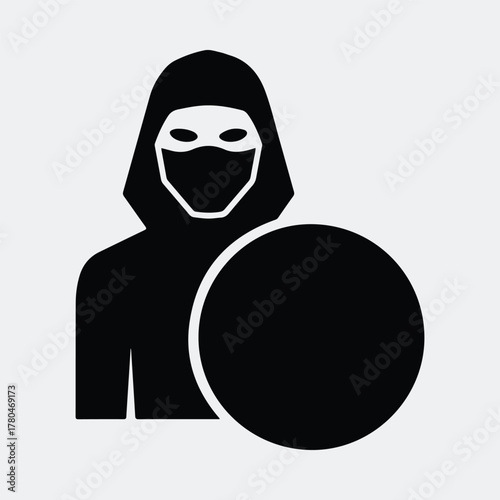 Silhouette masked villain protecting himself with shield vector illustration