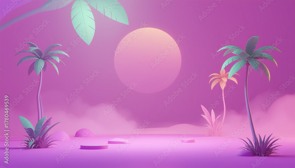 Naklejka premium Neon Dream Paradise Futuristic Tropical Sunset