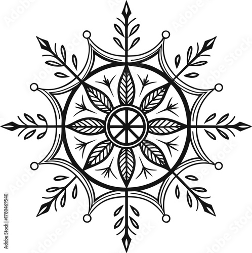 Celestial compass symbol with radial geometric patterns for navigation and mysticism isolated on transparent background
