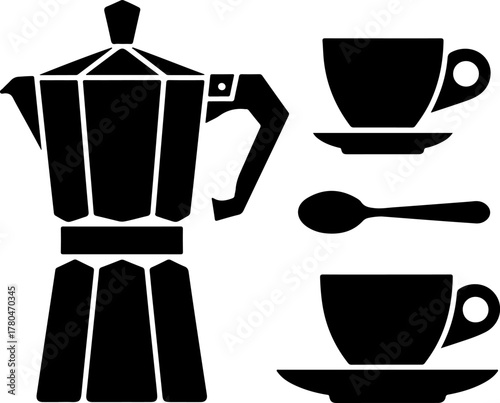 Black Silhouette Set of Elegant Coffee Bar Espresso Cup Jar Spoon and Cup