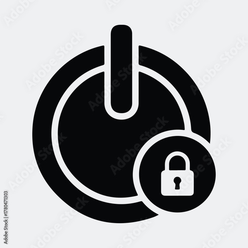 Silhouette power button with security lock icon Vector illustration