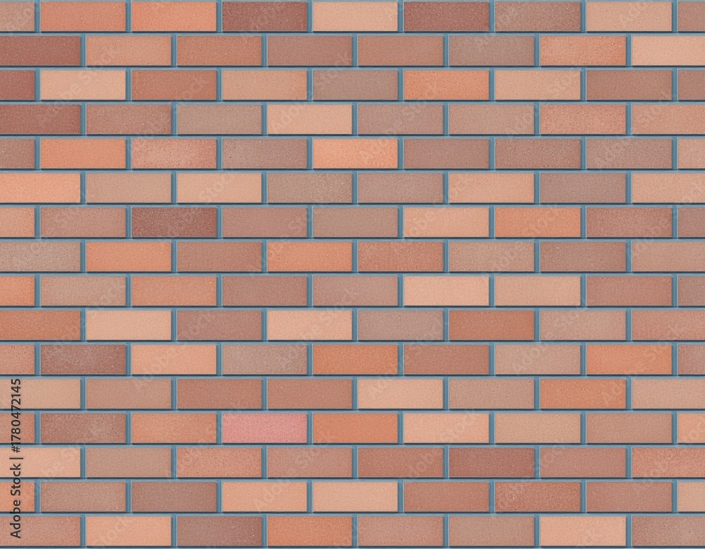 Obraz premium Seamless Red Brick Wall Texture with Gray Mortar, Tileable Background