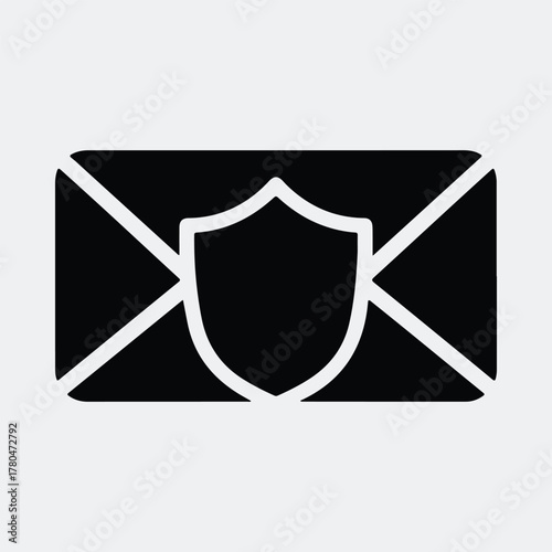 Silhouette secured email protection with shield vector illustration