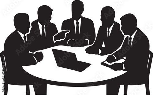 Black Vector Business Team Meeting with Laptop Discussion