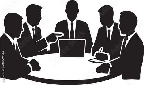 Black Vector Business Team Meeting with Laptop Discussion