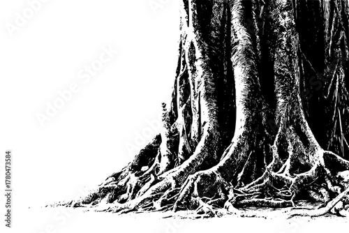 Ancient Trees Primeval Forest - Monochromatic Masterpiece | Clean, isolated vector art for creative projects.