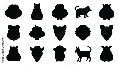 Collection of animal silhouettes, featuring diverse species in black and white