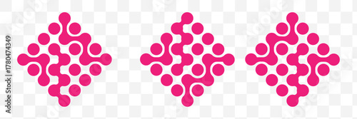 Set of meta ball pattern samples. Fluid drops or morph shapes background. Organic blobs, neurons or molecules isolated on white background. Connected dots print. Vector graphic