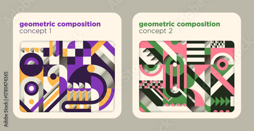 A set of two geometric compositions in a retro style design. Vector illustration.
