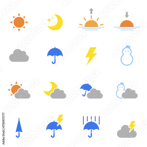 天気マークのアイコンセット_Simple Flat Weather Symbols