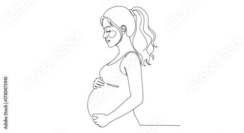 Continuous Contour Elegant One-Line Drawing of a Pregnant Woman, Single-Line Art