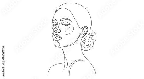 Elegant portrait of a woman's face drawn in one single continuous line art style. Minimalist vector illustration for beauty and fashion