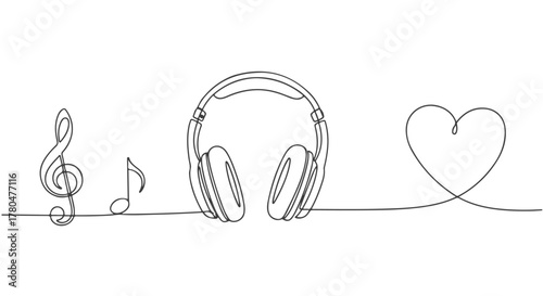 Continuous Rhythm A Single Line Drawing of Music, Headphones, and Love in One Line