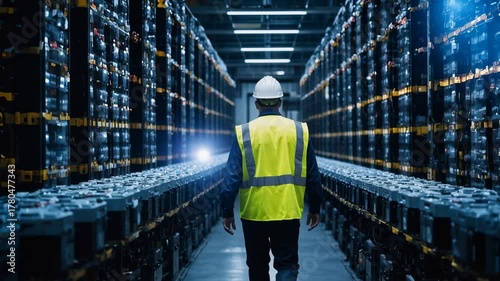 IT Professional Walking Through Server Racks