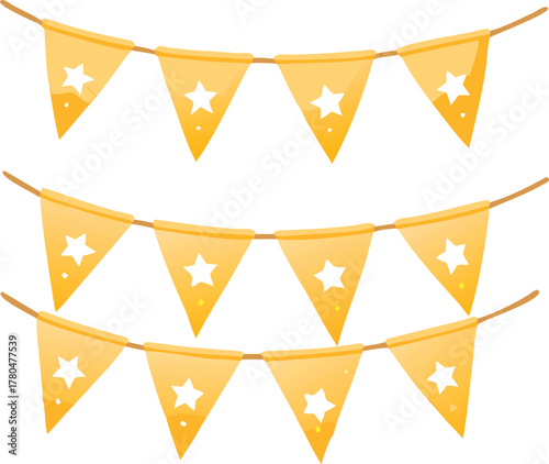 Orange and white bunting flags hanging in multiple rows festive decor