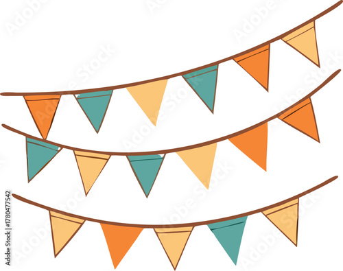 Colorful bunting flags hanging on strings a festive decoration illustration