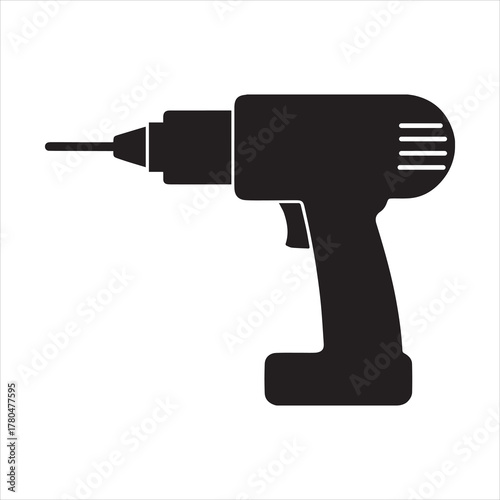 Drill icon black silhouette vector, Drill machine icon
