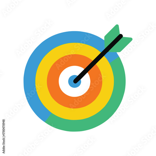 Target Icon Flat Style, Bullseye Goal Achievement Vector