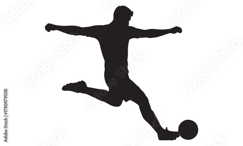 Dynamic football player kicking ball silhouette