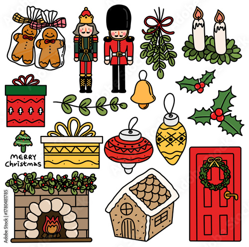 겨울 크리스마스 성탄 라인드로잉 스티커 세트(winter christmas line drawing sticker set)