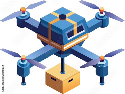 Isometric Delivery Drone Flying Package for Future Logistics
