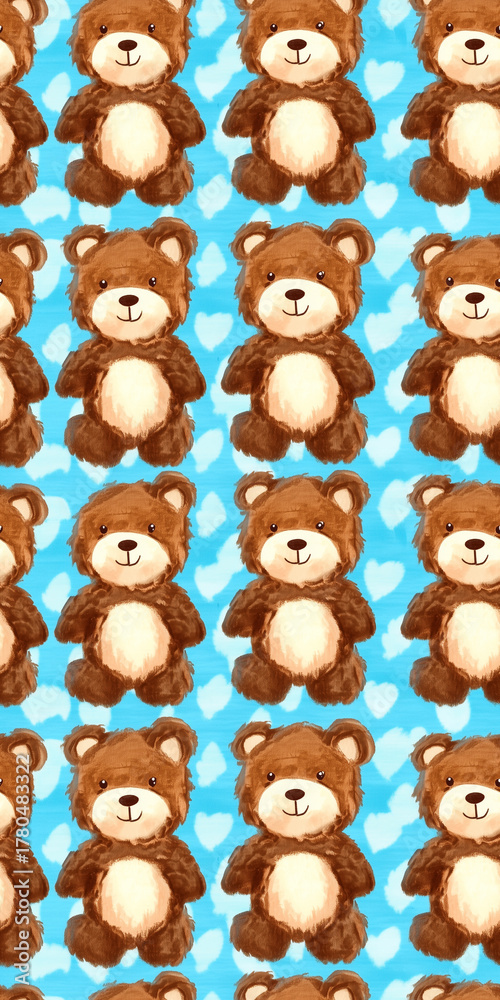 Obraz premium Teddy bears repeated illustration pattern texture.