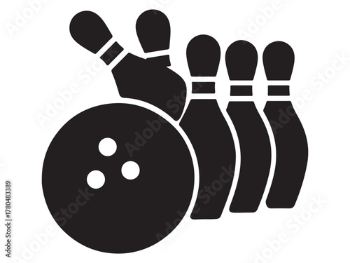 Silhouette black of a bowling ball and bowling pins graphic vector illustration