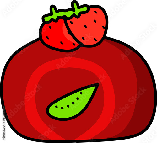Sweet Strawberry Kiwi Roll Cake Illustration